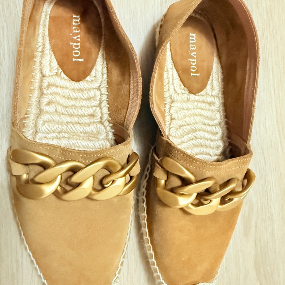 Maypol Tan Suede Gold Chain Espadrille Loafers EU 38 Made in Spain - Picture 6 of 15